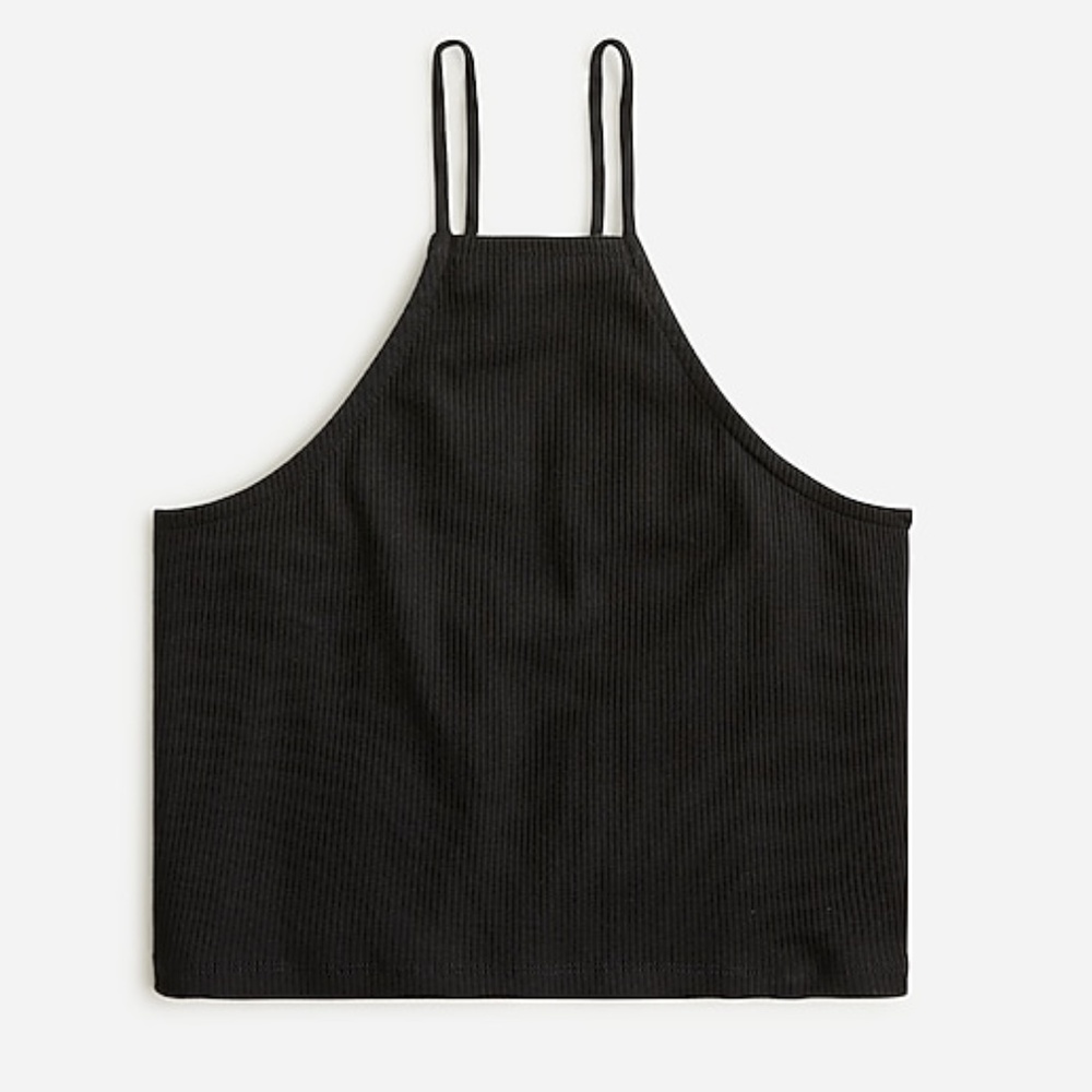 J. CREW Top Medium Rib Cropped Racerback Retro Resort Travel Black